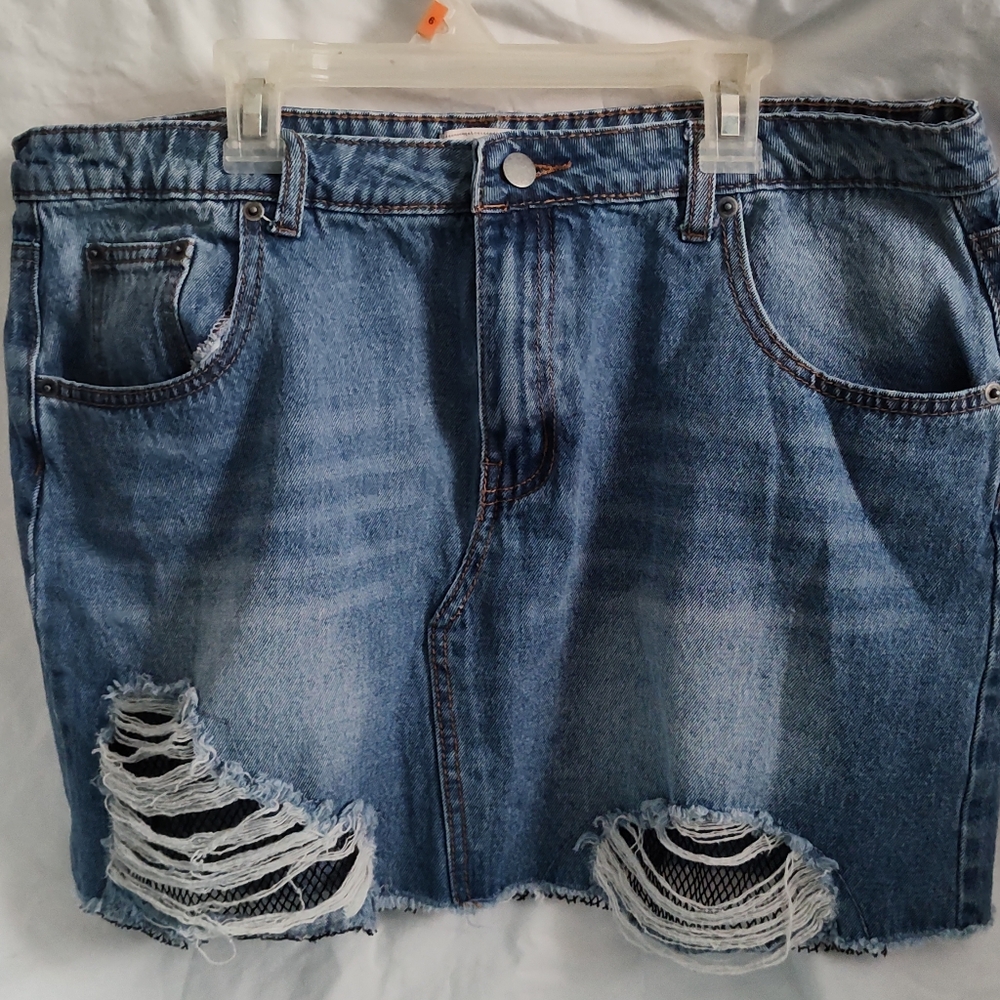 Adam Levine denim mini skirt‎